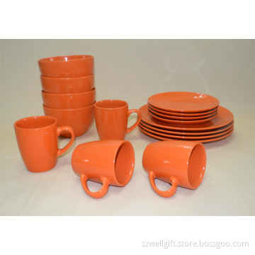 16PCS Solid Color Orange Stoneware Dinner Set